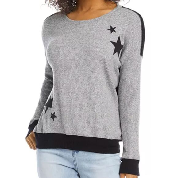 NWT Karen Kane Big Sky Embellished‎ Top Color Block Star Ribbed Size Large - Picture 1 of 7